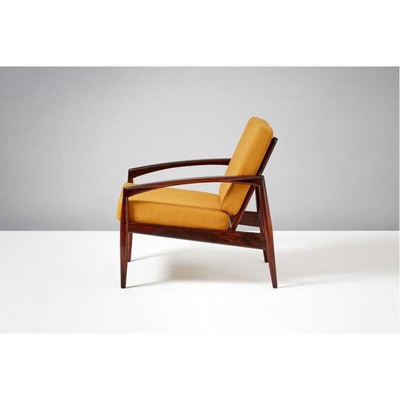 Image 1 of Vintage Kai Kristiansen Papiermes palissander gele fauteuil 1955