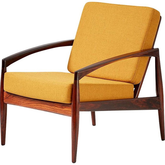 Image 1 of Vintage Kai Kristiansen Papiermes palissander gele fauteuil 1955