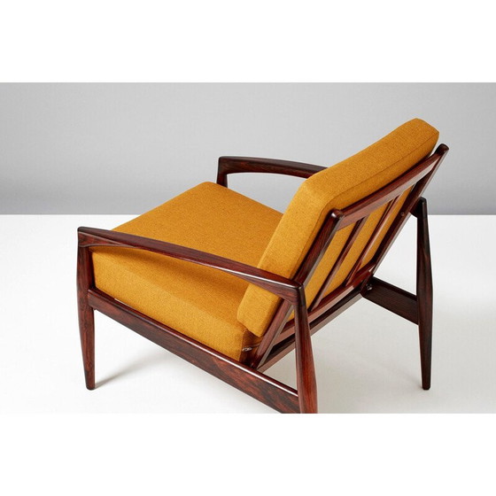 Image 1 of Vintage Kai Kristiansen Papiermes palissander gele fauteuil 1955