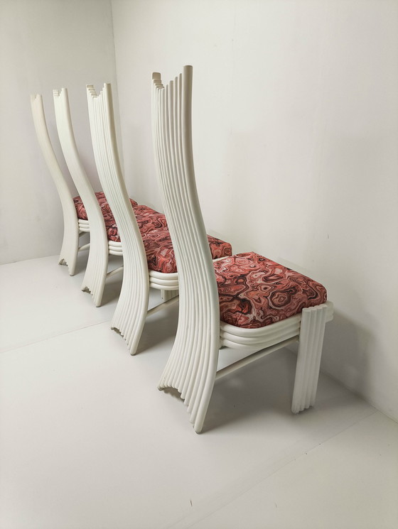 Image 1 of 4x Bamboe eetkamerstoelen met hoge rug van McGuire 1970