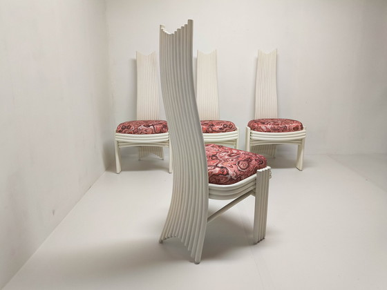 Image 1 of 4x Bamboe eetkamerstoelen met hoge rug van McGuire 1970