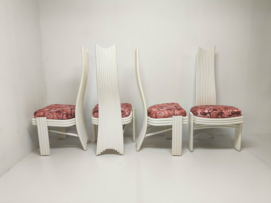 Image 1 of 4x Bamboe eetkamerstoelen met hoge rug van McGuire 1970