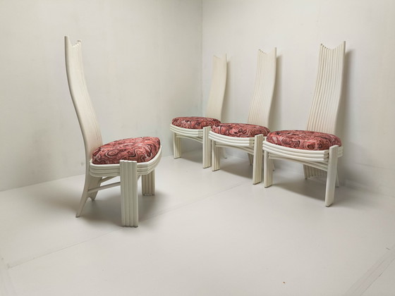 Image 1 of 4x Bamboe eetkamerstoelen met hoge rug van McGuire 1970