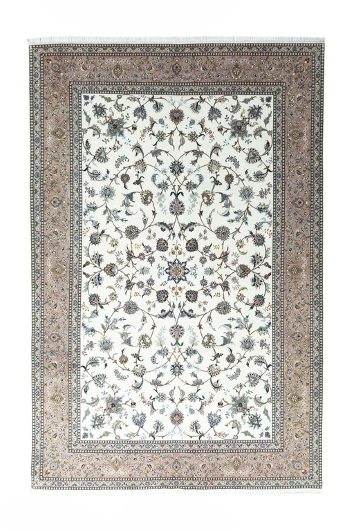 Handgeknoopt Tabriz 50 Raj met zijde oosters tapijt - 302 x 198 cm