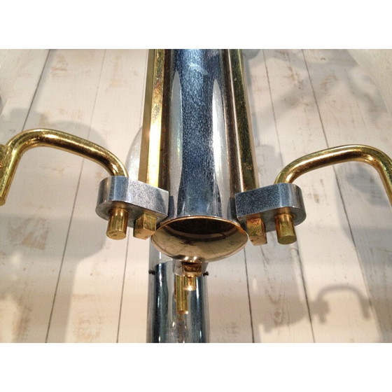 Image 1 of Vintage hanglamp in chroom, messing en opaline glas - jaren 1970