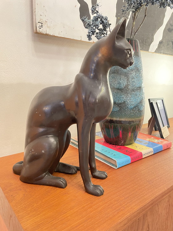 Image 1 of Zware Bronzen Beeld Van Kat / Poes, Gemerkt A.Tiot