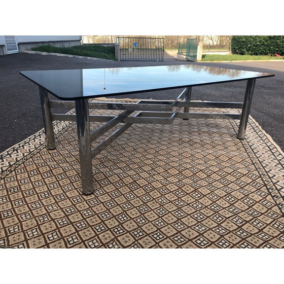 Image 1 of Vintage salontafel in gerookt glas en chroom, 1970