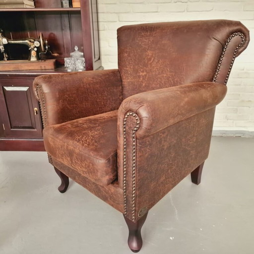 Southfolk Classic Chesterfield Fauteuil – Bruin, Soft Leer