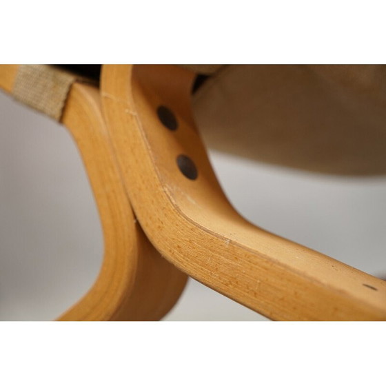 Image 1 of Vintage geelbruine houten fauteuil, Zweden 1960