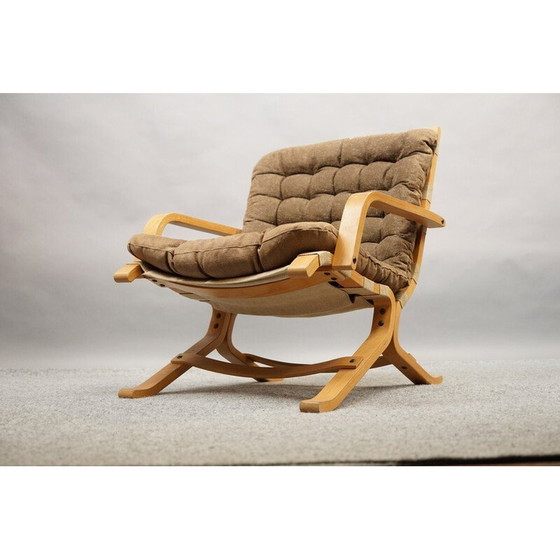 Image 1 of Vintage geelbruine houten fauteuil, Zweden 1960