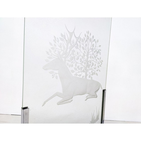 Image 1 of Paar gegraveerde glazen panelen uit de Mid Century, 1950