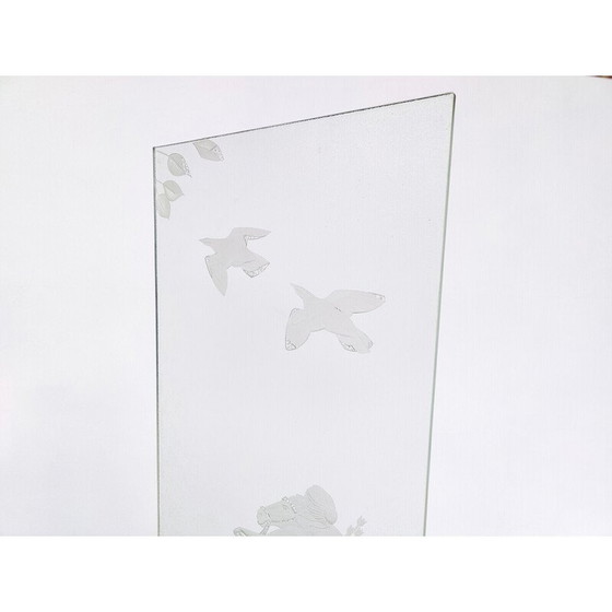 Image 1 of Paar gegraveerde glazen panelen uit de Mid Century, 1950