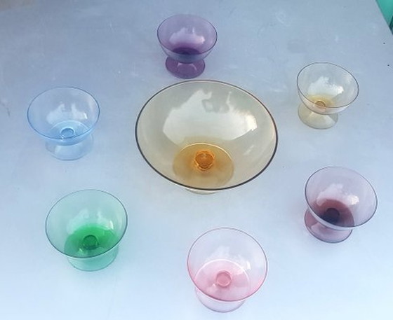 Image 1 of Zweedse Pastel Gekleurde Glazen Dessert Schaal Set, Set Van 7