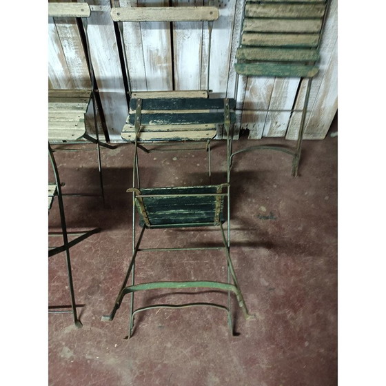 Image 1 of Set van 6 vintage houten en metalen tuinstoelen