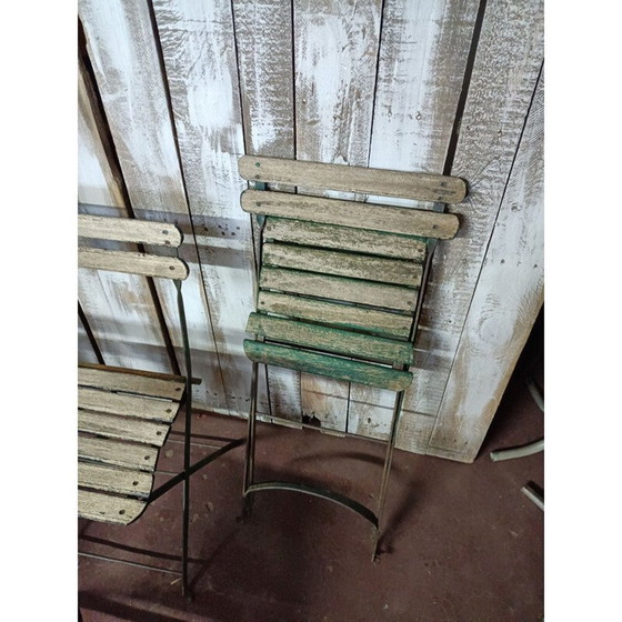 Image 1 of Set van 6 vintage houten en metalen tuinstoelen