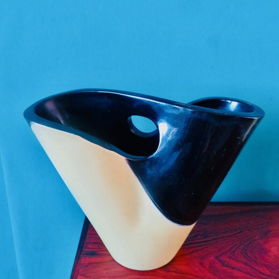 Image 1 of Paar oude eivormige zandstenen vazen van Fernand Elchinger, Frankrijk 1955