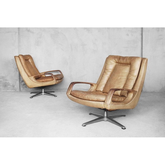 Image 1 of Paar vintage draaibare leren fauteuils van Carl Straub, jaren 1950