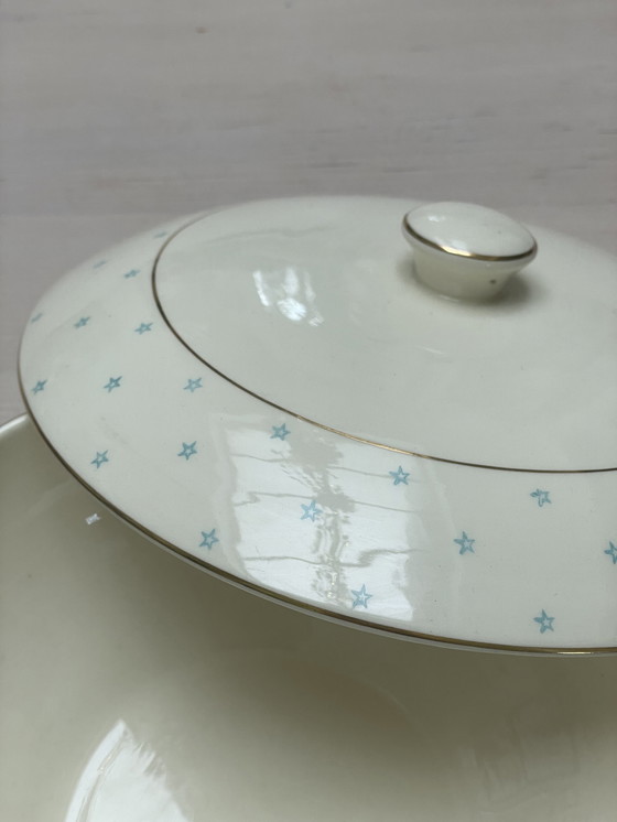 Image 1 of Vintage gouds plateel terrine schaal met gouden bies en sterren