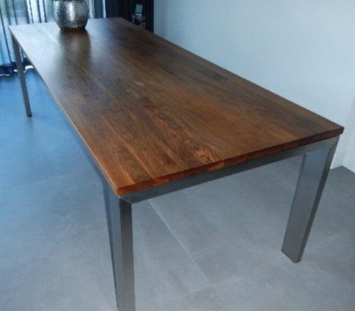 Vintage Massief Notenhouten Eettafel