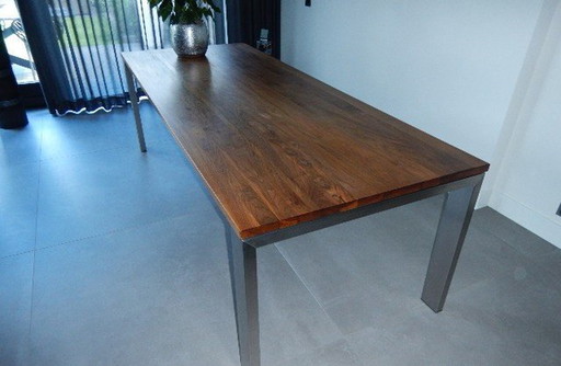 Vintage Massief Notenhouten Eettafel