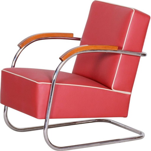 Vintage rood leren fauteuil van Mucke Melder, jaren 1930