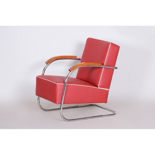 Vintage rood leren fauteuil van Mucke Melder, jaren 1930