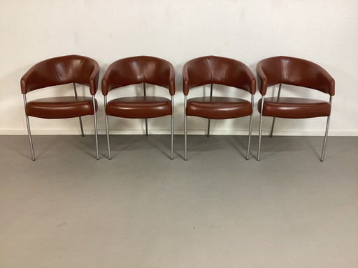 4 Lederen Tripod Moderne Design Stoelen cognac leer