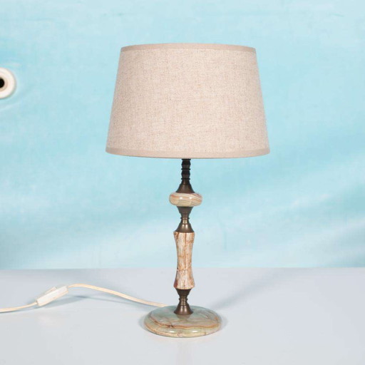 Hotel chic tafellamp onyx & messing, midmod 70s table lamp