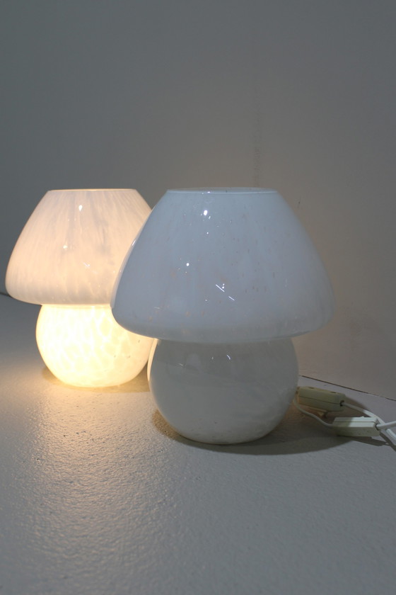 Image 1 of Vintage Mushroom Lamp - Wit Glas, Jaren '70