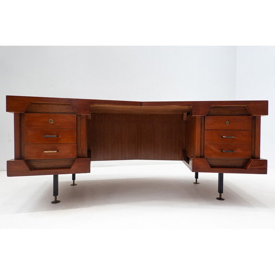 Image 1 of Italiaans bureau in teak uit de Mid Century, jaren 1960