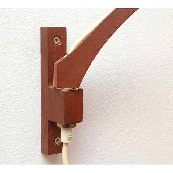 Image 1 of Vintage wandlamp boomerang in teak en opaalglas, jaren 1960
