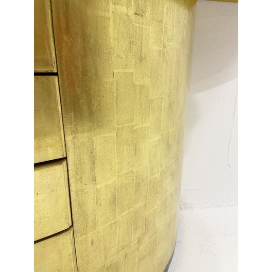 Image 1 of Vintage halve maan console met bladgouden laden en malachiet handgrepen, 1980