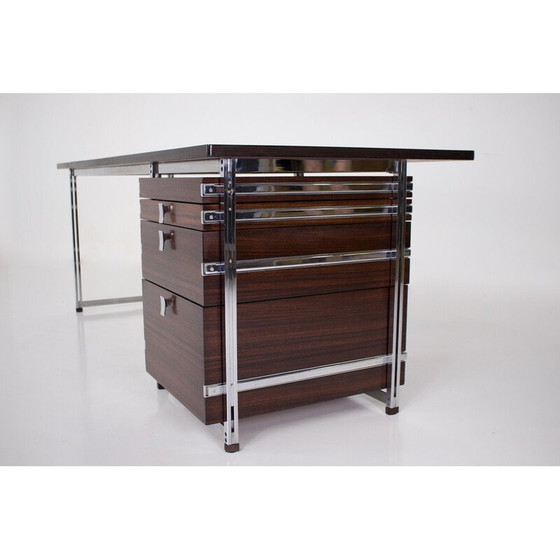 Image 1 of Vintage palissander en verchroomd stalen bureau van Jules Wabbes