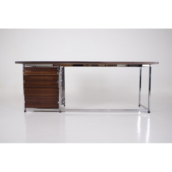 Image 1 of Vintage palissander en verchroomd stalen bureau van Jules Wabbes