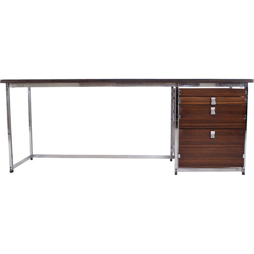 Vintage palissander en verchroomd stalen bureau van Jules Wabbes