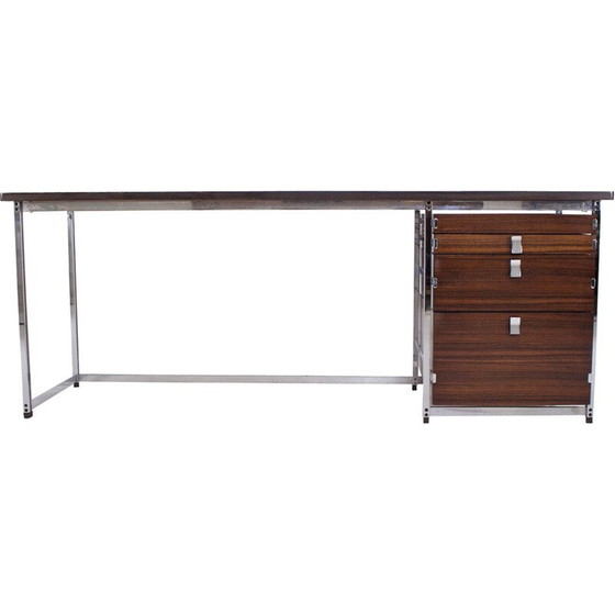 Image 1 of Vintage palissander en verchroomd stalen bureau van Jules Wabbes