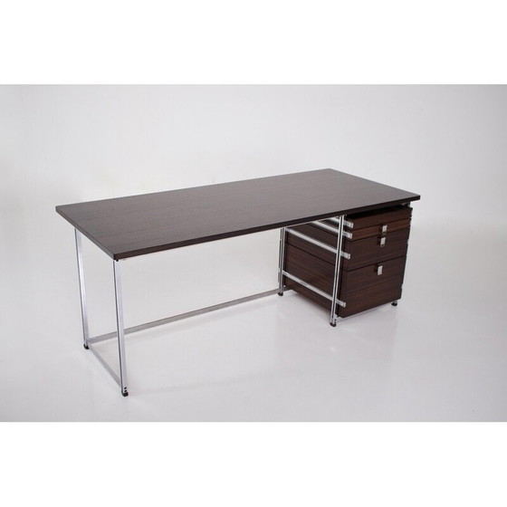 Image 1 of Vintage palissander en verchroomd stalen bureau van Jules Wabbes