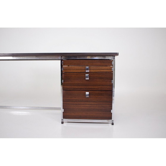 Image 1 of Vintage palissander en verchroomd stalen bureau van Jules Wabbes