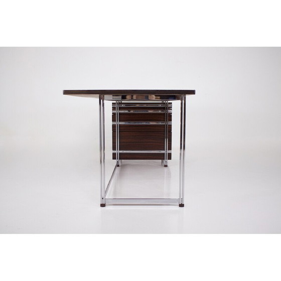 Image 1 of Vintage palissander en verchroomd stalen bureau van Jules Wabbes