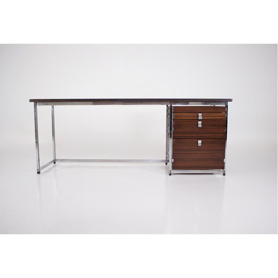 Image 1 of Vintage palissander en verchroomd stalen bureau van Jules Wabbes