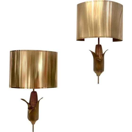 Image 1 of Paar vintage bronzen en messing wandlampen van Maison Charles, 1970