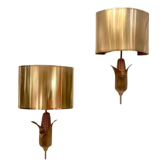 Image 1 of Paar vintage bronzen en messing wandlampen van Maison Charles, 1970