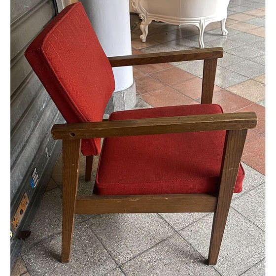 Image 1 of Vintage fauteuils in rozenhout en rode jersey