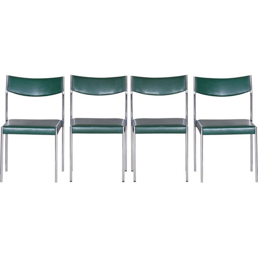 Set van 4 vintage stoelen van verchroomd staal, jaren 1950