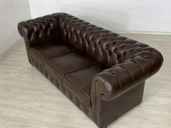 Image 1 of Engelse chesterfield bank leren bank 3-zits vintage stijl