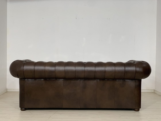 Image 1 of Engelse chesterfield bank leren bank 3-zits vintage stijl