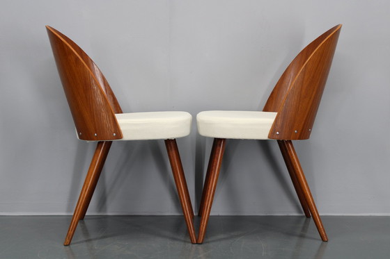 Image 1 of 1960S Antonin Suman Paar gerestaureerde stoelen in walnoot afwerking