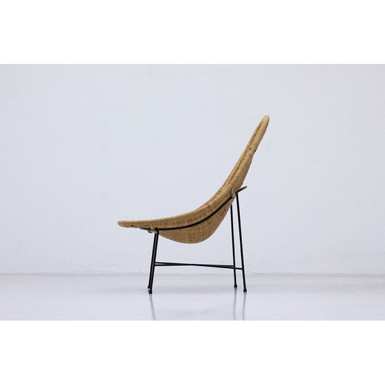 Image 1 of Vintage "Stora Kraal" rieten fauteuil door Kerstin Hörlin-Holmqvist voor Nordiska Kompaniet, Zweden 1950
