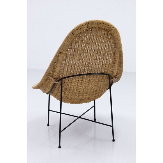 Image 1 of Vintage "Stora Kraal" rieten fauteuil door Kerstin Hörlin-Holmqvist voor Nordiska Kompaniet, Zweden 1950