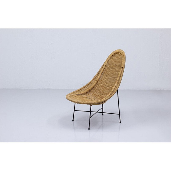 Image 1 of Vintage "Stora Kraal" rieten fauteuil door Kerstin Hörlin-Holmqvist voor Nordiska Kompaniet, Zweden 1950